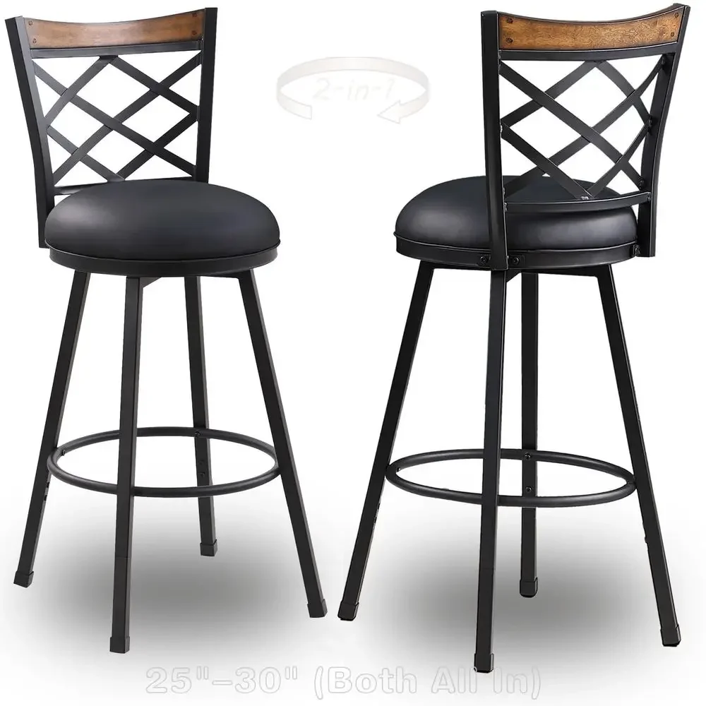 

Swivel Bar Stools with Backs Set of 2, 2in1 25 30 Adjustable Height Counter amp Bar Chairs, Industrial Metal Stools with Black