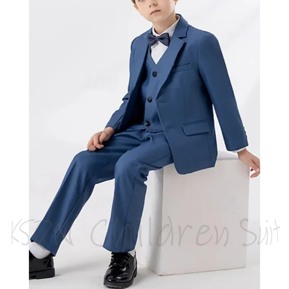 Fashion Notched Lapel Boys Suits 3 Pcs (Blazer+Pants+Vest) Single Breasted Elegant Boy Sets Formal Occasions Birthday Party Sets