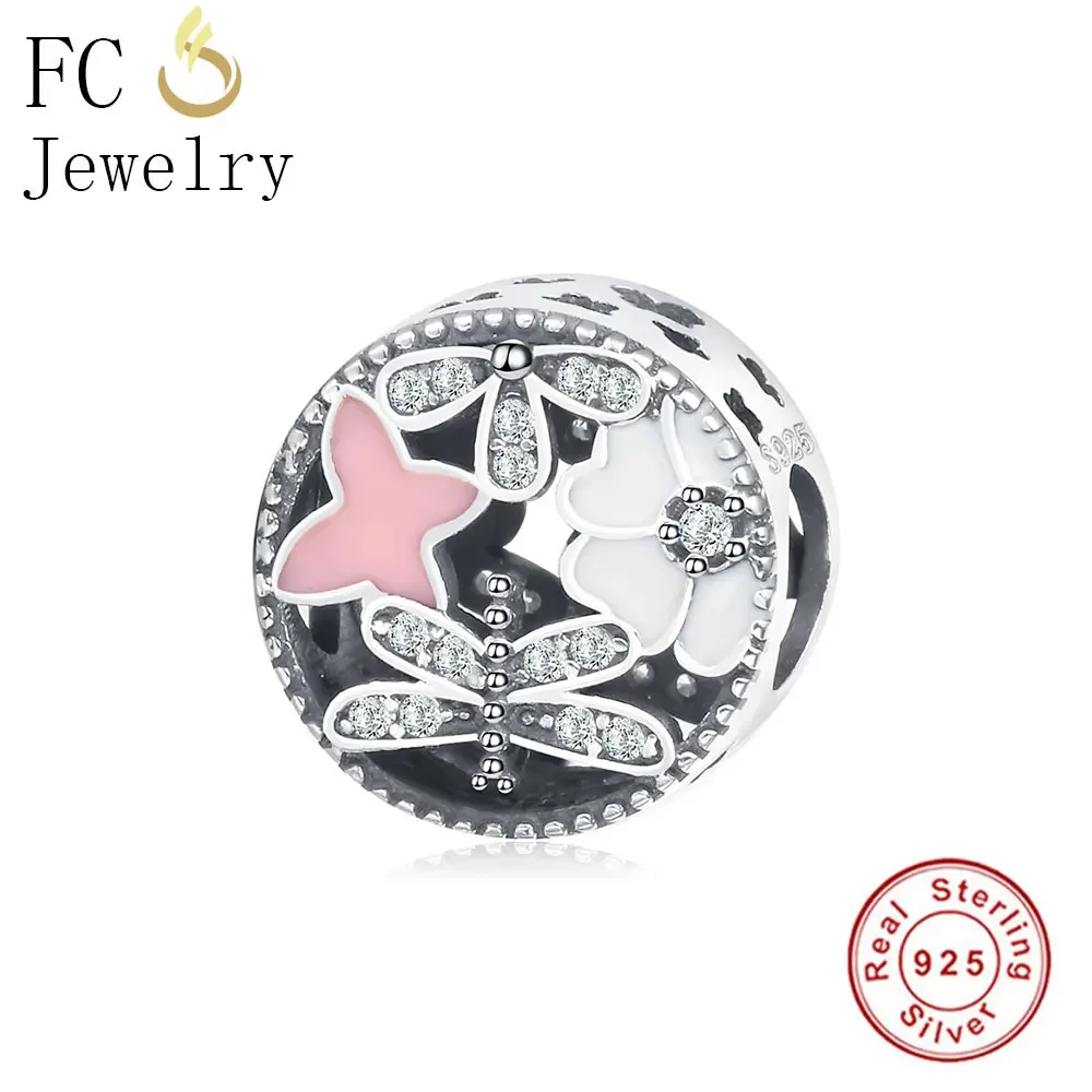 FC Jewelry Fit Original Brand Charms Bracelet 925 Silver Enamel Flower Animal Dragonfly Mixed Kralen Women Beads Gift Berloque