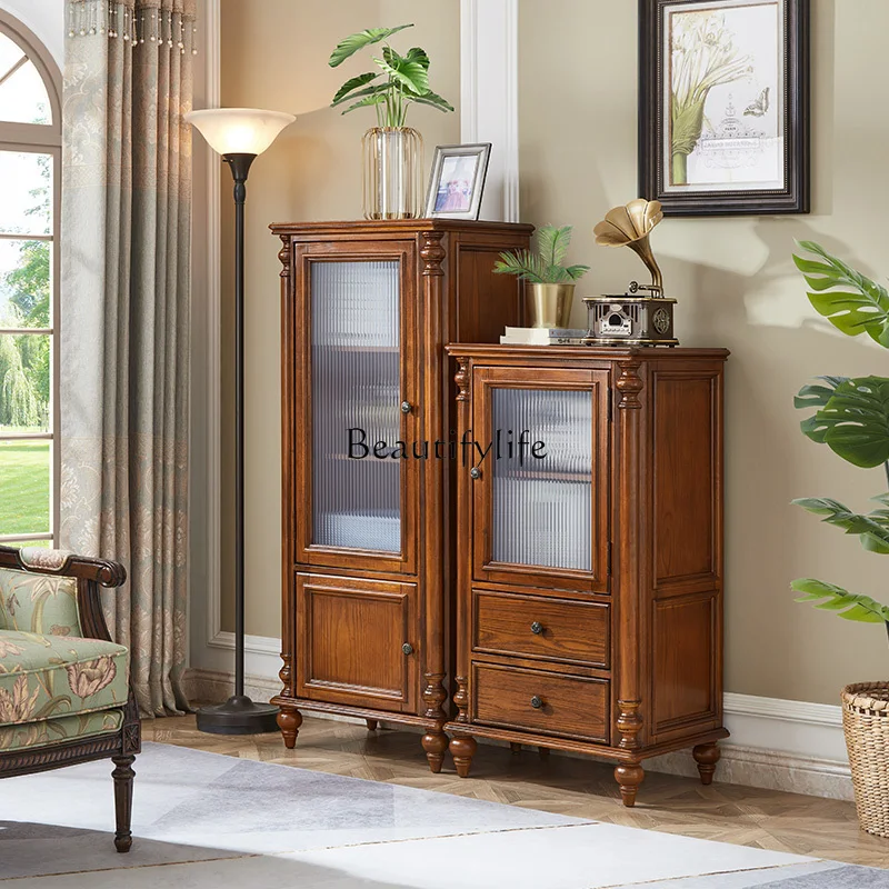 American all solid wood two-door cabinet living room with glass door ash wood wine cabinet