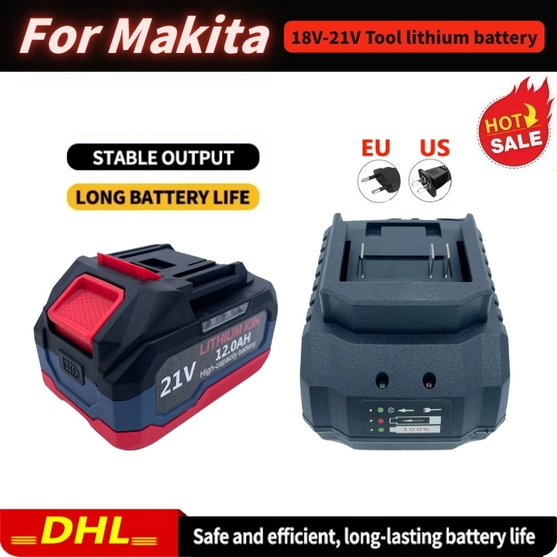 

High Capacity 18-21V 12.0Ah 9.0Ah 6.0Ah Rechargeable Lithium Ion Battery with Charger Suitable for Makita electric tools
