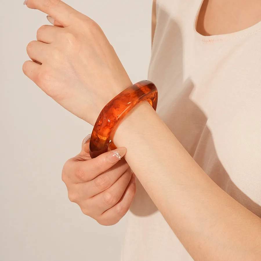 Coffee Big Irregular Square Wide Acrylic Bangles for Women Statement Resin Chunky Bracelets Couple Vintage Punk Jewelry Gifts F