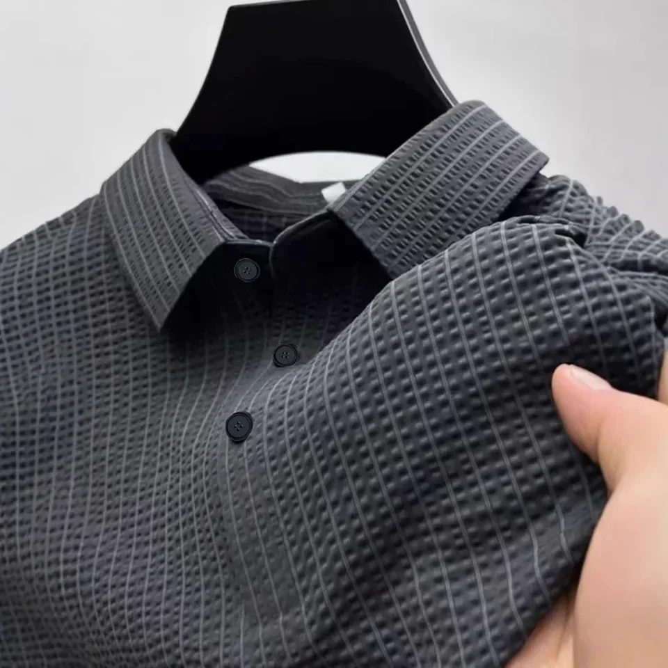 American and European Style 2025 Summer New Fashion Men's Casual Trendy Solid Color Loose Turn-down Collar Short Sleeve T-shirts