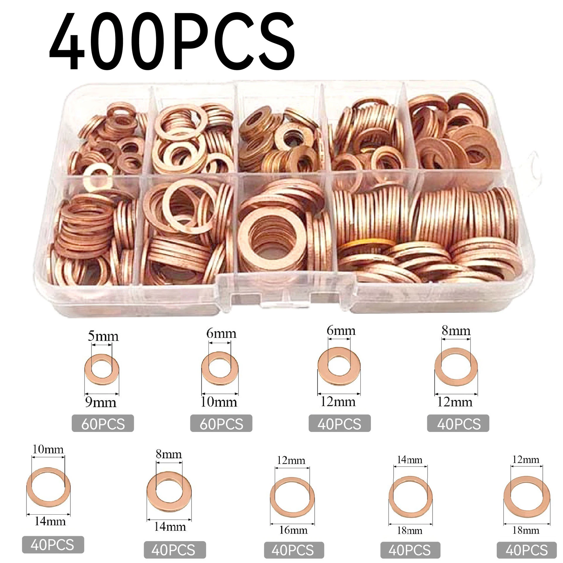 100 150 280 300 400pcs Purple Copper Oil Seal Gasket Assortment Nut And Bolt Set Flat Ring M5Combination Fastener Kit