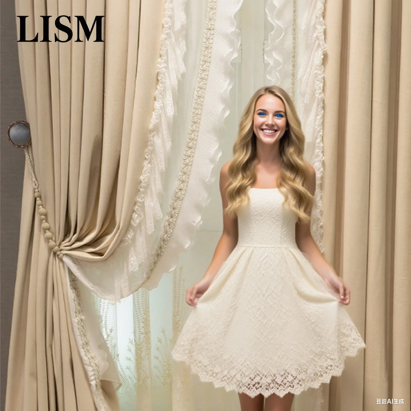 

French Light Luxury Milk Tea Color Velvet Lace Stitching Living Room Bedroom Curtains Curtains for Living Dining Room Bedroom