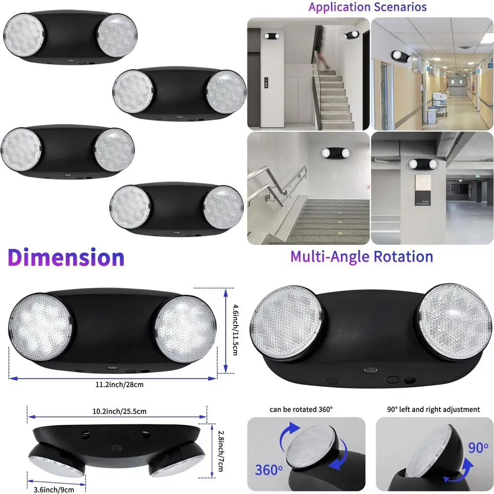 

Светодиодные светильники коммерческого класса с резервным питанием от батареи, регулируемые, черный корпус, 120В/277В, сертифицированы UL, комплект из 4 штук