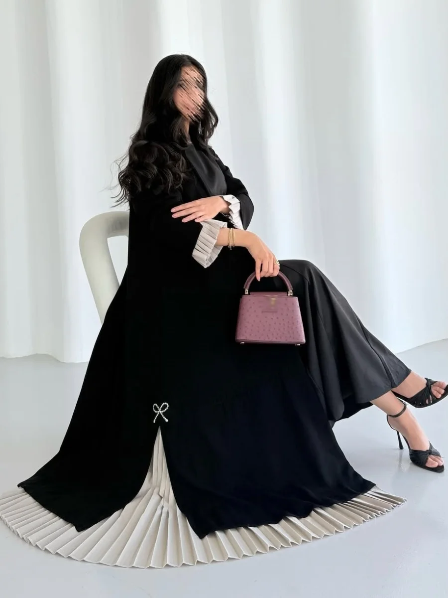 

Siskakia Dubai Роскошные женские открытые абайи плиссированные тканевые лоскутные кардиганы плиссированные рукава кафтаны 2025