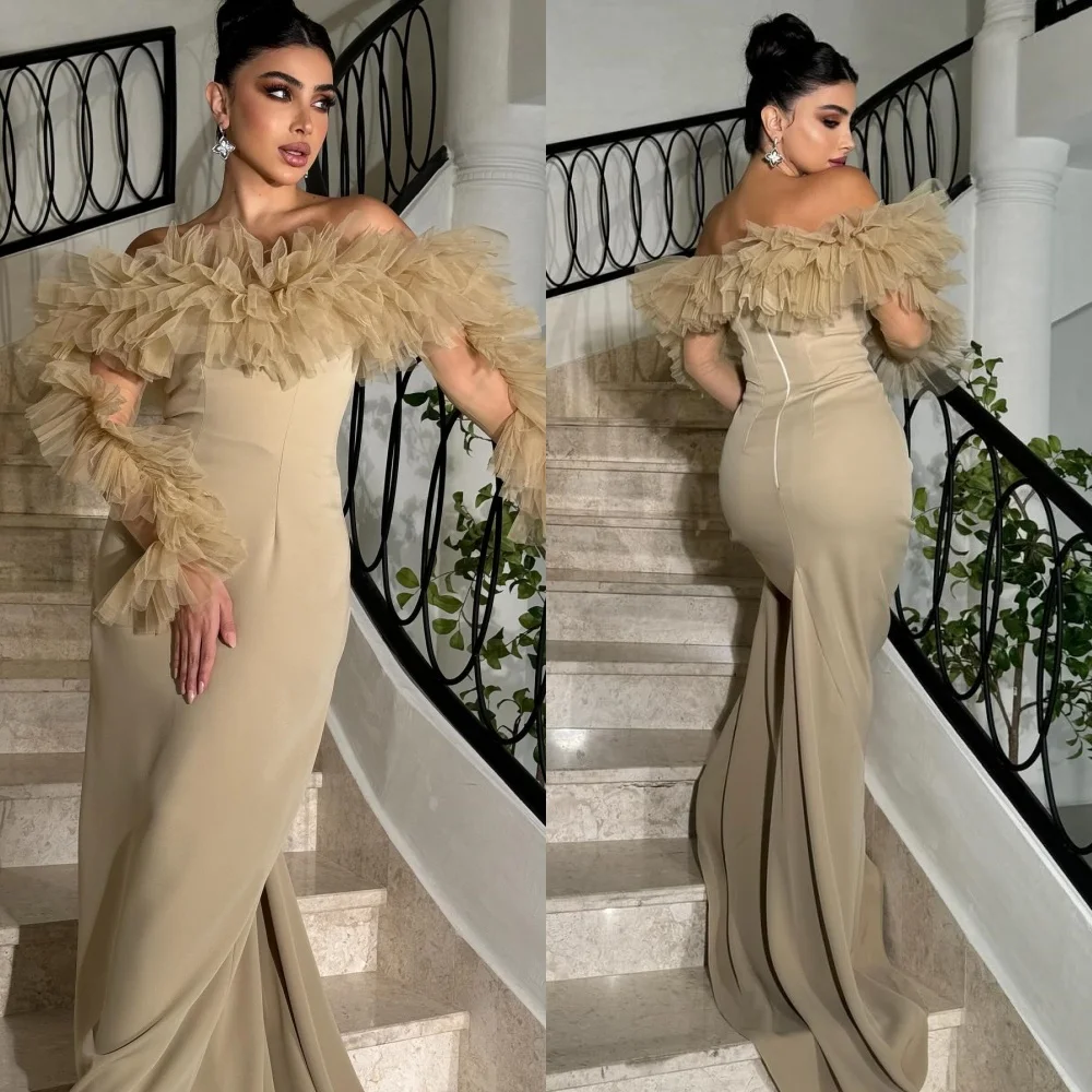 Customized Fashion Exquisite Jersey Pleat Ruched Straight Off-the-shoulder Long Dresses Bespoke Occasion Dresses Formal