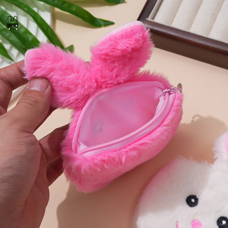 Little Rabbit Shape Plush Coin Headphone Bag Zipper Plush Money Coin Bag Food Kawai Plush Card Key Money Coin Purse Bags Gift