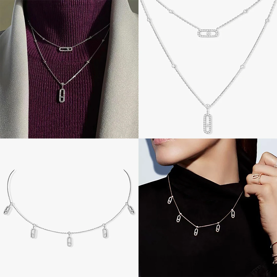 

925 sterling silver classic fashionable mobile diamond women's double-layer necklace. Holiday gifts