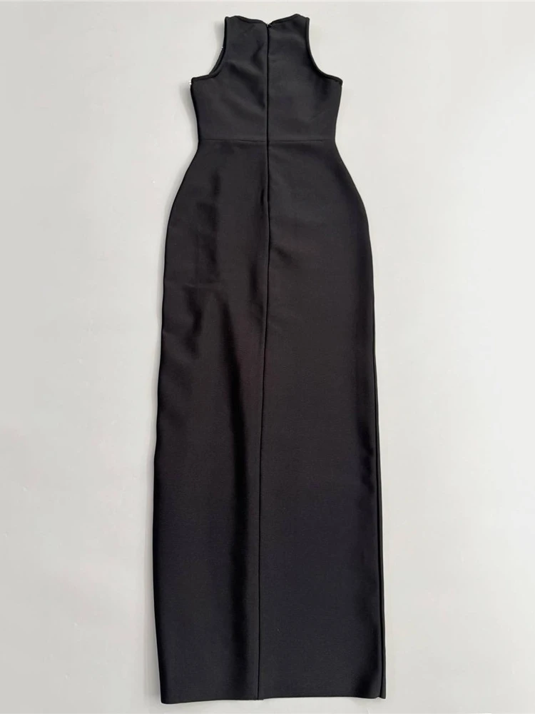 فستان مثير بدون أكمام ورقبة دائرية مرصع بالألماس مطرز بأشرطة طويلة للنساء فساتين صيفية أنيقة للمشاهير والحفلات المسائية والنوادي