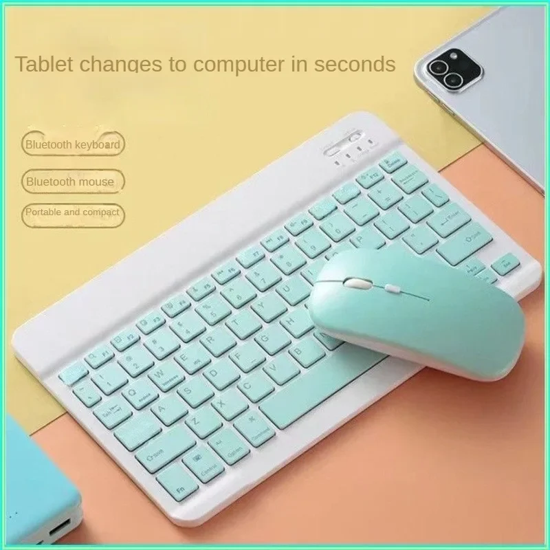 10 Inch Wireless Keyboard and Mouse Set for Tablet IPad IPhone Bluetooth-compatible Teclado Mouse for Tablet Android IOS Windows