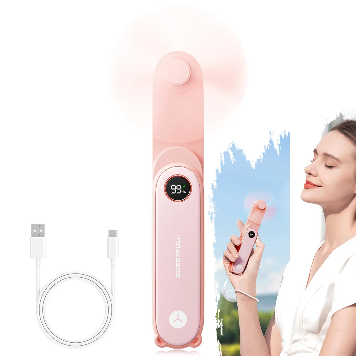 

Портативный ручной вентилятор, мини-3 в 1 с перезаряжаемой батареей для путешествий и уличного USB-накопителя и фонарика