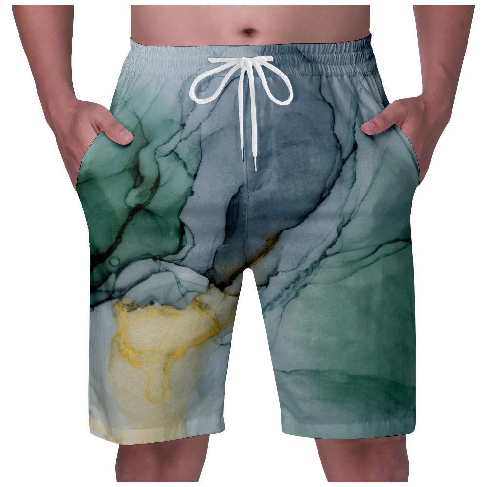 Men's Summer Hawaiian Beach Marbling 3D Printing Swimming Shorts Swimsuits Surf Swim Sports Pants Board Mesh Clothing