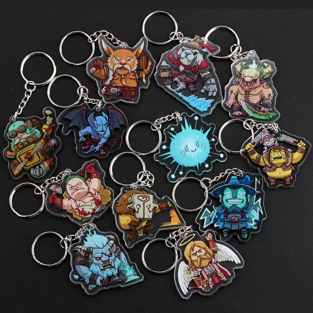 Vintage DOTA2 Clear Acrylic Pendant Keychain for Men Cartoon Hero Plastic Key Ring Fans Backpack Car Decor Jewelry Accessories