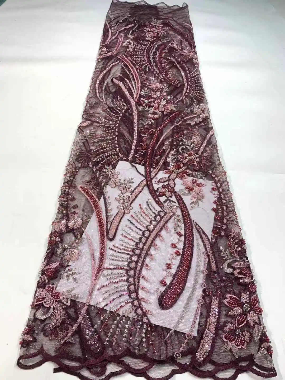 

5 Yards Luxury African Sequins Groom Lace Fabric 2025 High Quality French Nigerian Beaded Lace Fabric For Wedding Dress