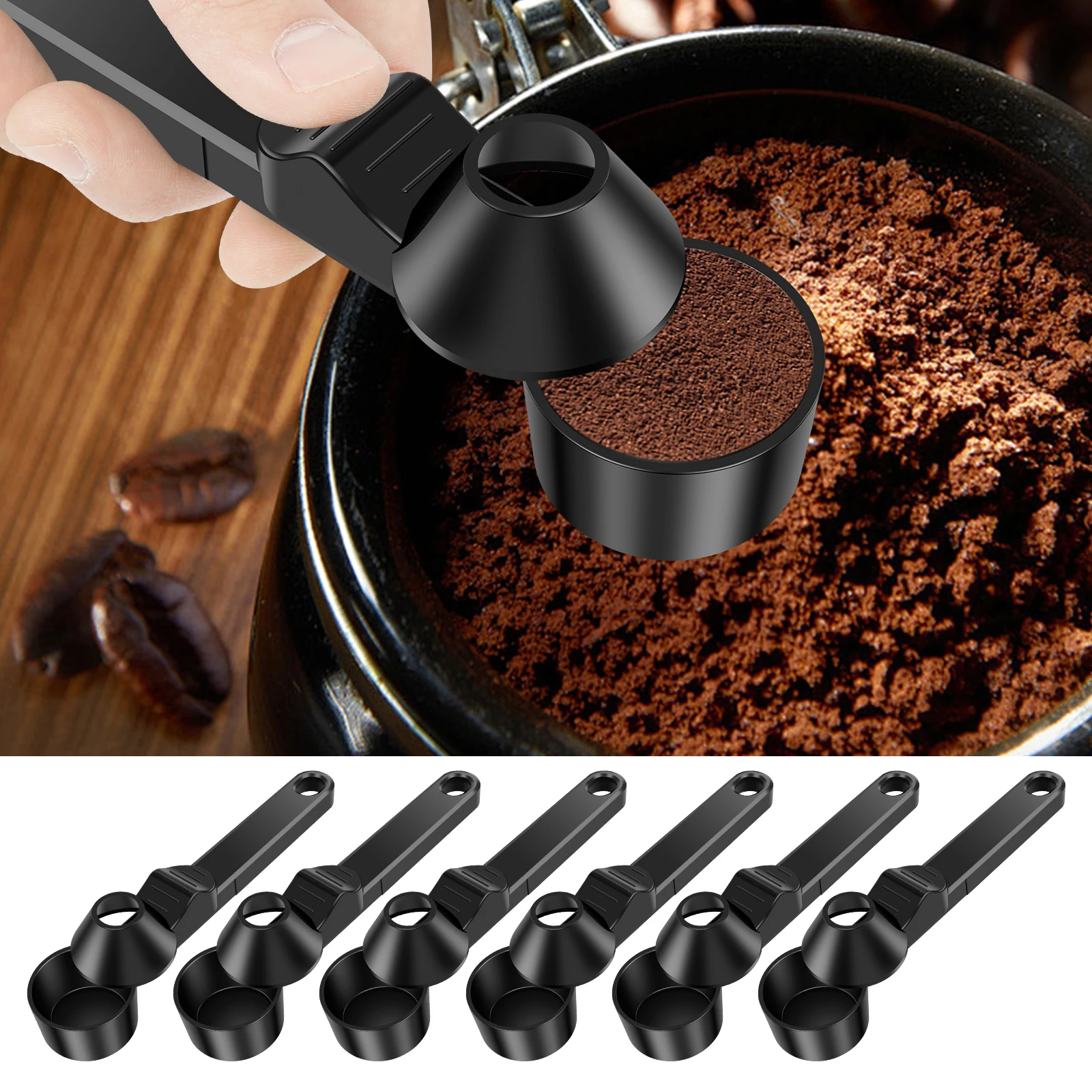 

6Pcs Coffee Scoop Funnel Kit Sliding Design Versatile Measuring Spoon Funnel for Milk/Protein/Spices Powder Kitchen Accessories