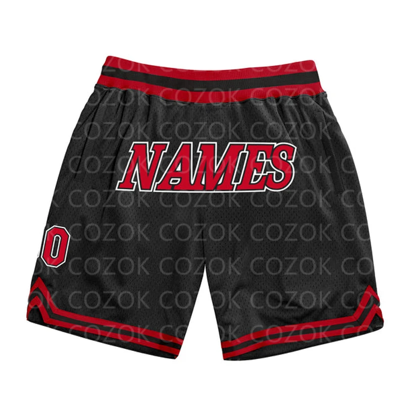 Shorts de basket-ball College en 3D pour hommes, shorts de plage à séchage rapide, personnalisés, noirs, rouges, authentiques, nom mombre