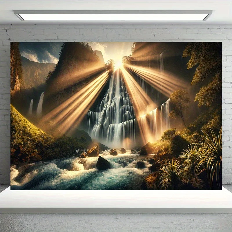 2D-Flachbanner, 1 Stück, Wasserfall, Sonnenlicht, Hintergrund, Wandbehang, Stoff, Raum- und Studio-Requisiten