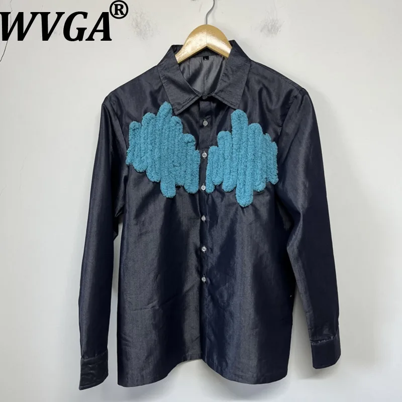 

WVGA Spring Summer Autumn New Men Tide Patchwork Trendy Design Long Sleeved Shirt Niche Chic Casual Turn-Down Collar Tops W15768