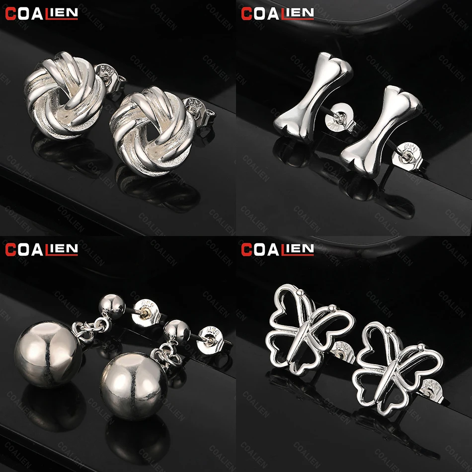 

COALIEN 925 Sterling Silver Bone Earrings Women Fashion Charm Party Holiday Gift Jewelry