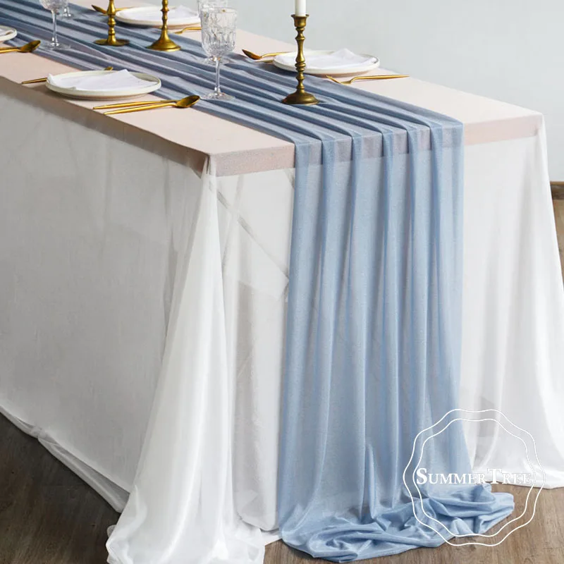 Sheer Table Runner Dust Blue Elegant Wedding Rustic Mariage Romantic for Charming Weddings and Enchanting Parties Decoration