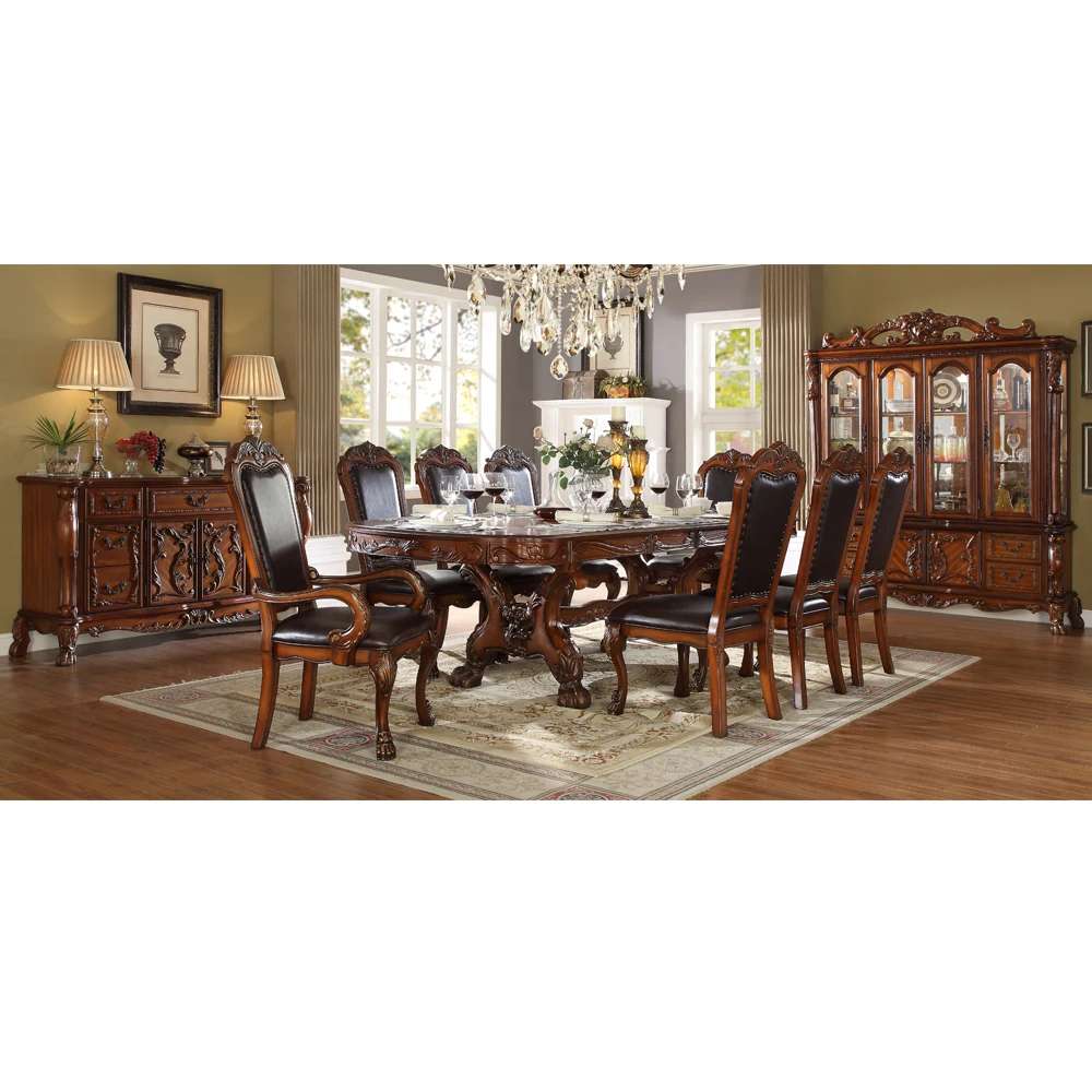 2021 classic unique design dinning set wooden carved dinner table luxury dinning room