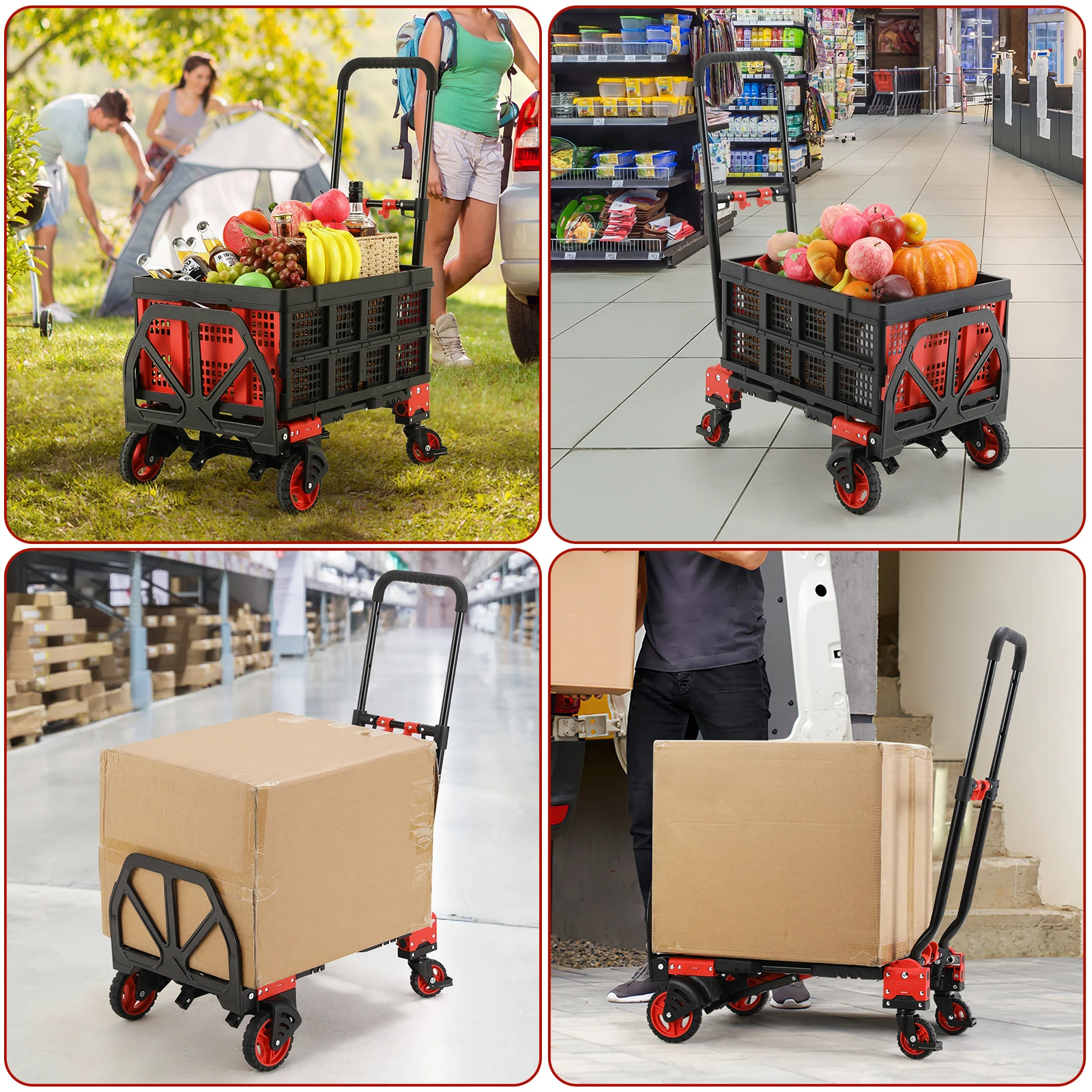 Hand Truck Dolly, 2-in-1Platform Cart Dolly with 22’’ Folding Basket, Collapsible Utility Luggage Dolly Cart, 330LBS