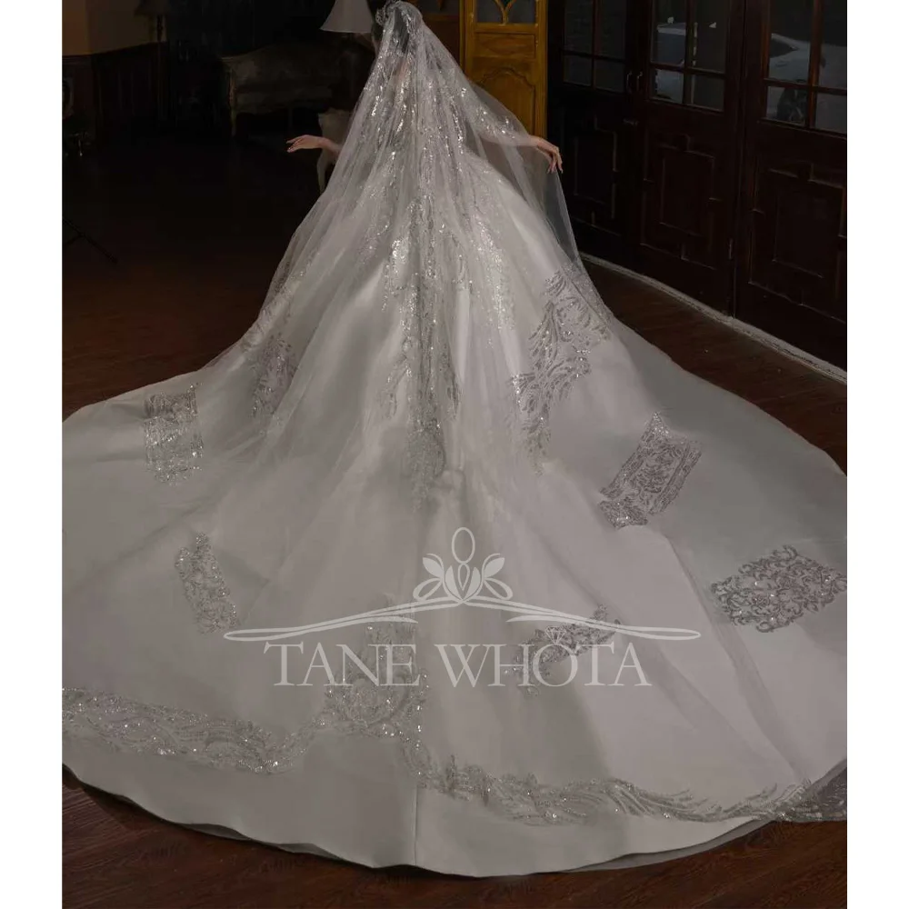 Luxury Brautkleider 2025 V-Neck Long Sleeve Beaded Sequined Ball Gown Wedding Dress Customized Ceremony Robe For Mariée