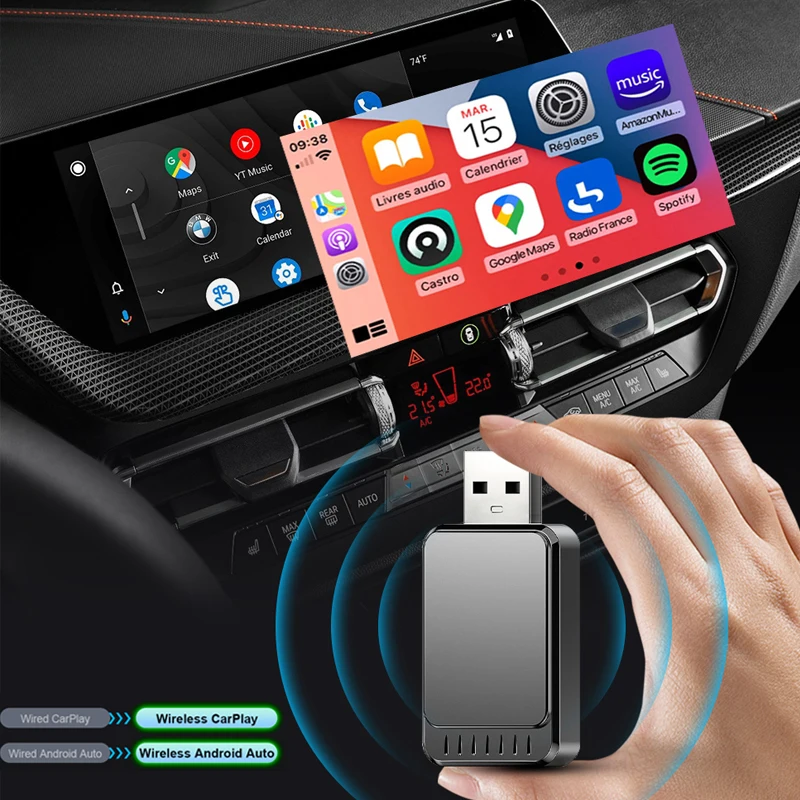 

Mini 2 in1 Wireless Carplay Adapter Android Auto Wireless Smart Dongle Bluethooth 5.0 WiFi USB Connection Plug and Play Carplay