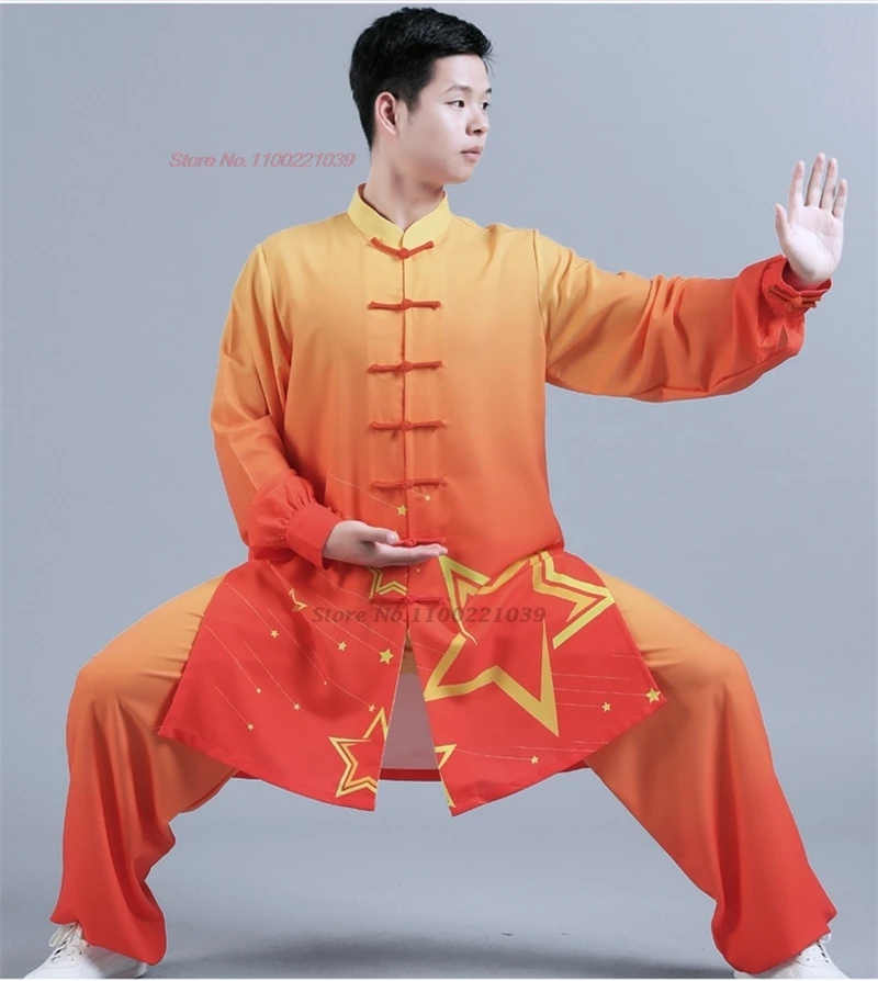 2025 chinese tai chi uniform traditional wushu kungfu suit gradient color martial arts wing chun training morning exercise suit