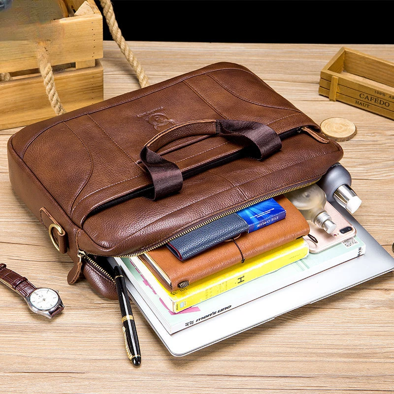 Men's Briefcases Large Capacity Casual Leisure Business Laptop Travel Soft Genuine Cow Leather Crossbody Shoulder Bags