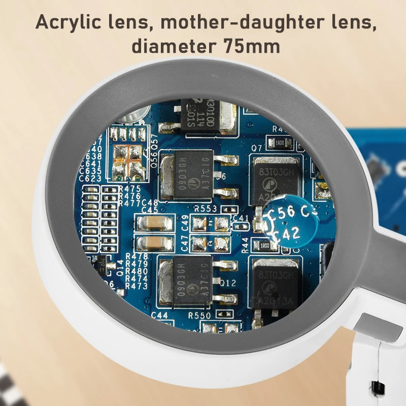 سطح مكتب عدسة مكبرة مع ضوء عالي الدقة أصلي لكبار السن للقراءة المحمولة عالية التكبير لإصلاح ساعة المسنين القابلة لإعادة الشحن #5