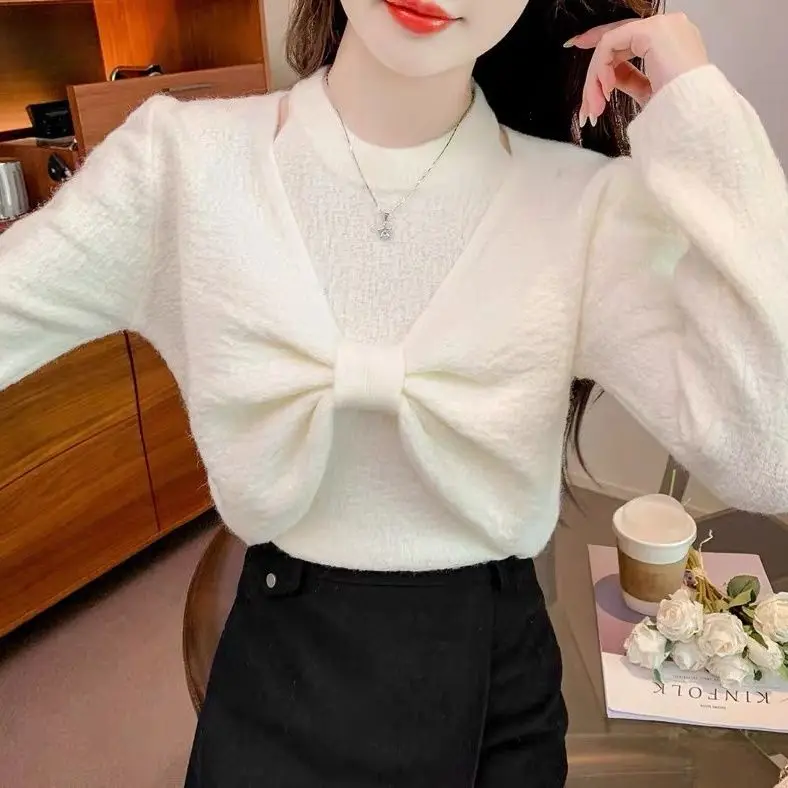 2023 Autumn/Winter New Fashion Pure Lust Off Shoulder Bow Thickened Tank Top Knitted Sweater Top Solid Coat Women Clothing