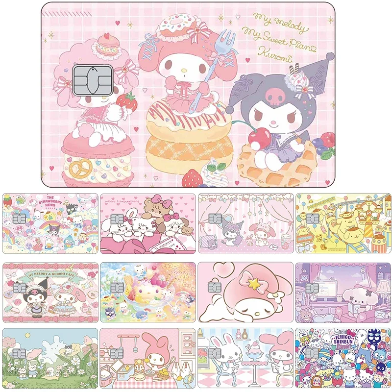 New Hello Kitty Anime Bank Traffic Card Laser Sticker Kawaii Sanrios Small Large No Big Chip Credit Debit Card Film Skin Cover