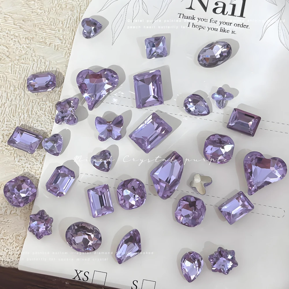 

20PCS Pointed-bottom Purple Crystal Nail Art Rhinestone Diamond gemstone Accessories For Manicure Nails Decoration Supplies