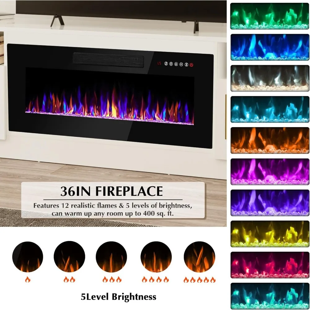 Fireplace tv Stand with 36 inch Fireplace Up to 80" TVs,LED Light Entertainment Center and Storage, 70" Modern Wood Medi image 4