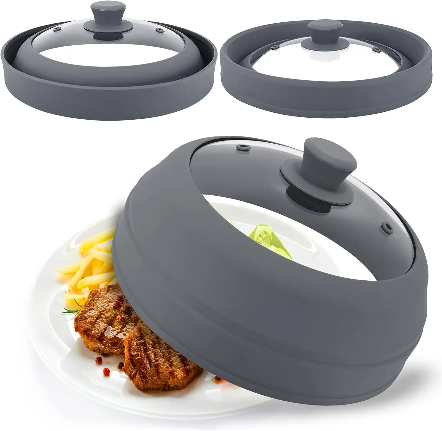 

10.5 Inch Collapsible Glass Microwave Cover for Food Heat Resistant Dishwasher Safe Microwave Splatter Cover for Pot Plate