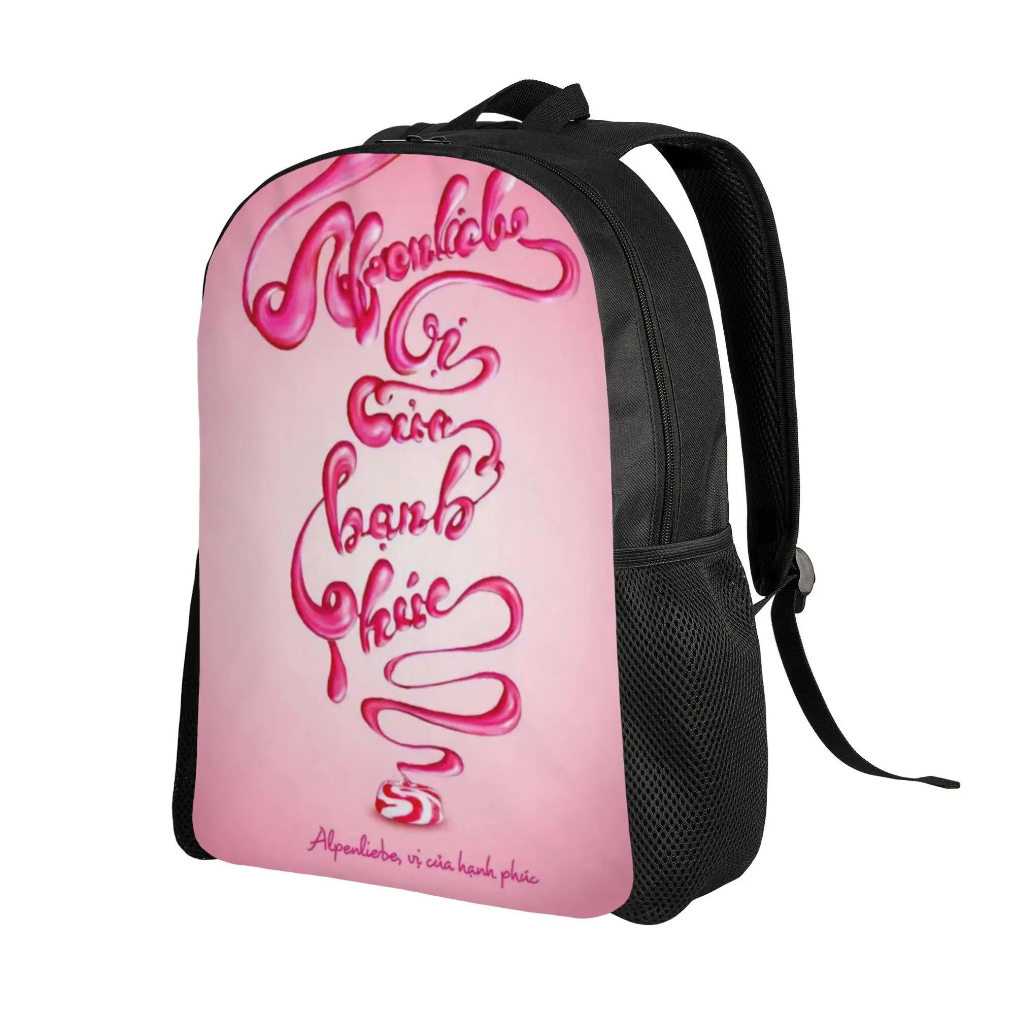 A-Alpenliebee Pink Creamy Candy Liquid Letter Schoolbag Sporty Fashionable mochila Large Capacity Laptop Bag Back To School