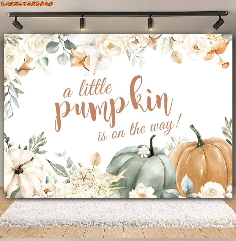 A Little Pumpkin Is On The Way Autumn Backdrop Fall Thanksgiving Floral Truck Baby Shower Birthday Party Photography Background