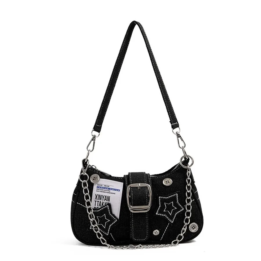 حقيبة ستار كاوبوي تحت الإبط، حقيبة هلال بتصميم أنيق للفتيات اللطيفات الراقية، حقيبة قماشية، حقيبة سلسلة