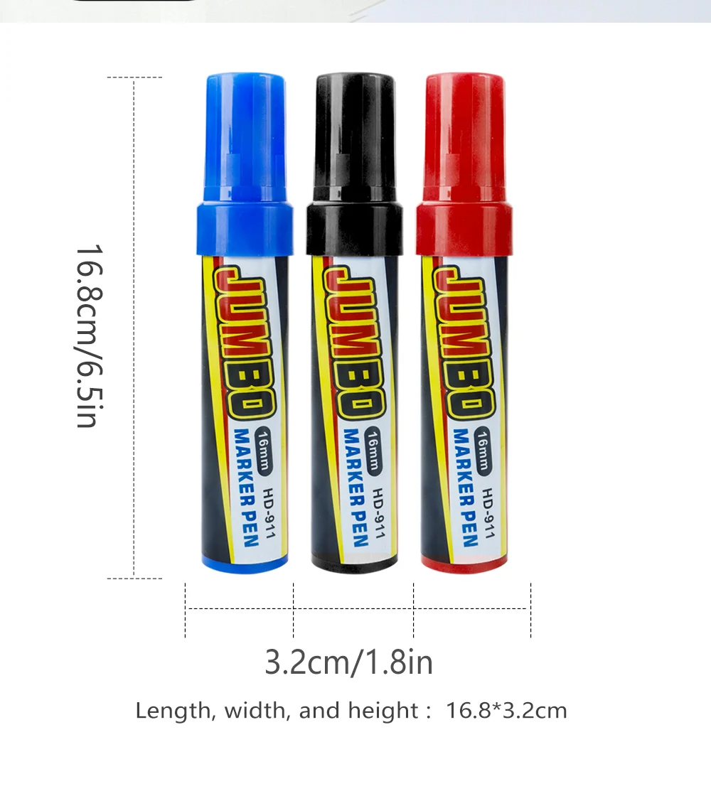 3/6/12 Stück Farbmarker, extrem große Kapazität, 3–16 mm Stiftspitzen, Schwarz/Rot/Blau, schnell trocknend, wasserdicht, für Büro- und Schulbedarf – Detail 3