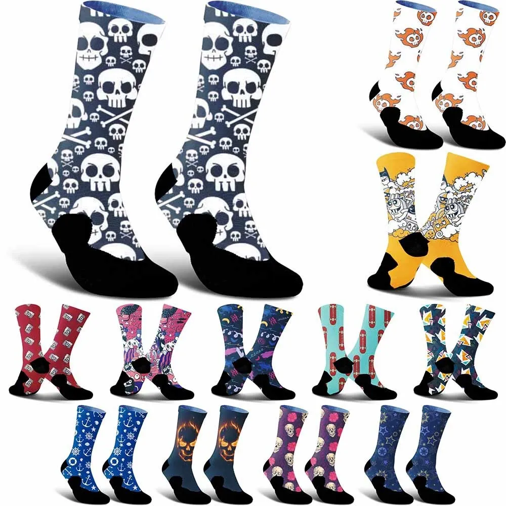 

2025 New Creative Rose and Yellow Skull Pattern Sports Cycling Socks, unisex, lightweight, breathable, durable, moisture wicking
