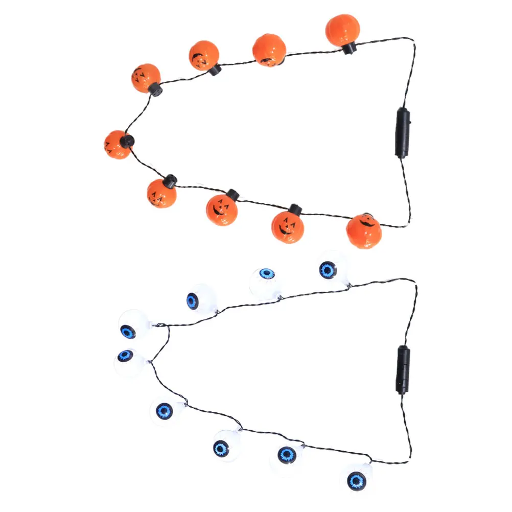 2 قطعة قلادة LED للهالوين على شكل يقطين شبح العين سلسلة أضواء مرنة سلسلة عنق إضاءة مخيفة لتزيين الحفلات #1