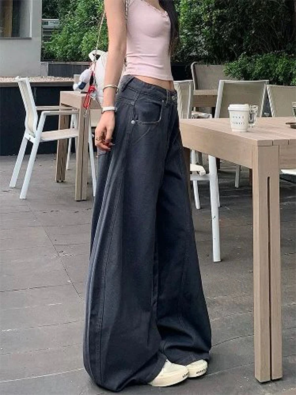 กางเกงยีนส์ทรงหลวมสไตล์วินเทจแบบอเมริกันสำหรับผู้หญิง ทรงขากว้าง ใส่สบาย เหมาะสำหรับฤดูใบไม้ร่วง