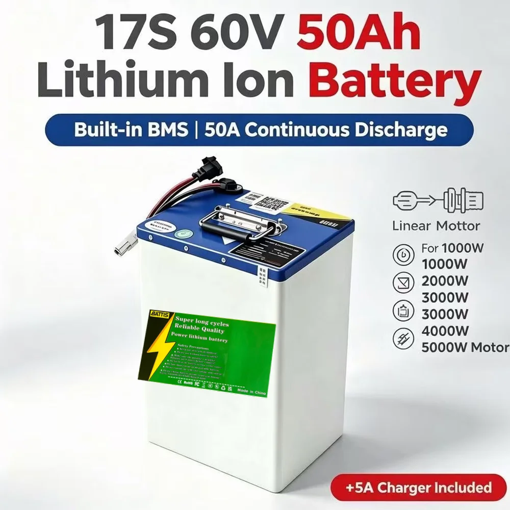 17S 60v 50Ah 50A 50 amp 50 ah No 40Ah 60Ah lithium ion batery BMS 1000W 2000W 3000W 4000W 5000W power supply with 5A charger