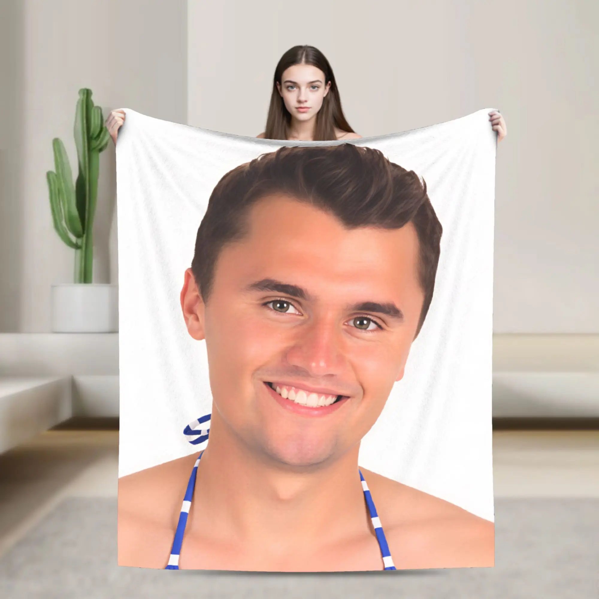 Charlie Kirk Funny Beach Swimsuit Parody Meme Soft Blanket For Living Room Funny Throw Blanket Winter Picnic Flannel Bedspread