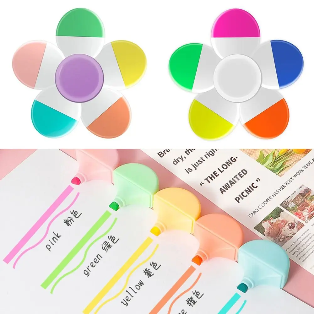 قلم تحديد صغير متين 5 في 1، قلم فلورسنت ممتع لتخفيف الضغط، قلم تحديد ملون للطلاب