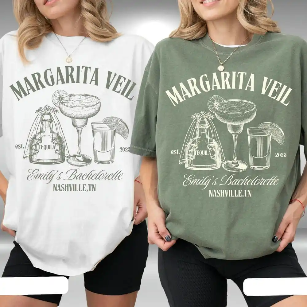 Custom Margarita Veil Bachelorette Party Shirt  Margs Matrimony Final Fiesta Comfort short sleeve Shirt Daily Party Streetwear
