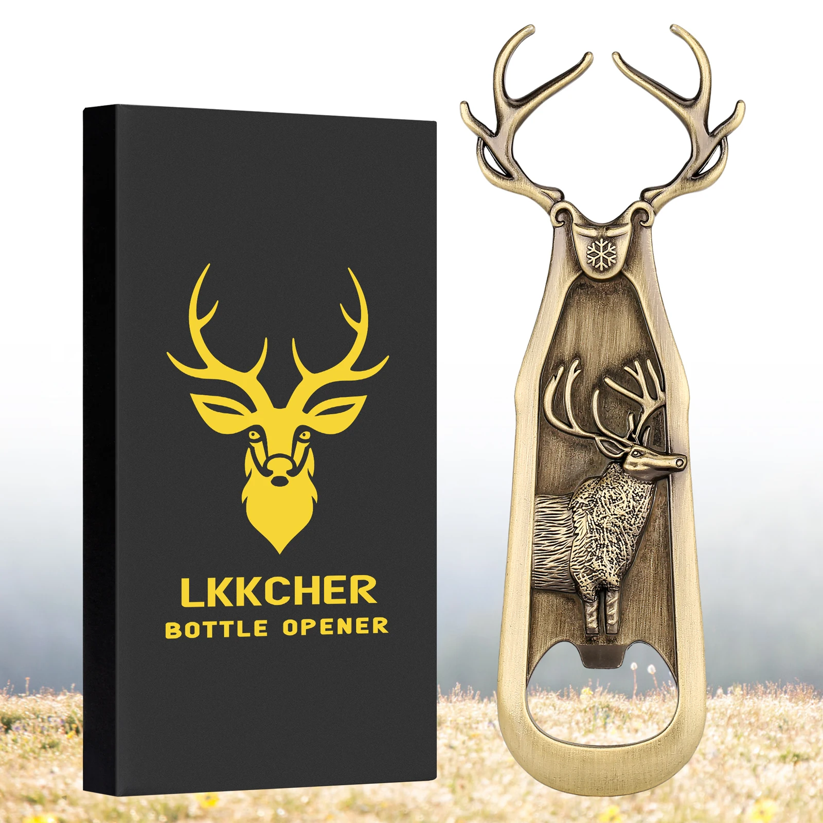 LKKCHER Deer Antlers Beer Bottle Opener Original Bronze Reindeer Corkscrew Birthday Christmas Gift Stag Presents for Hunters Men